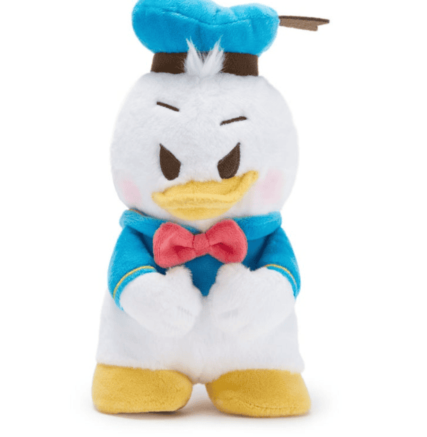 Disney plush duck dressed as a chef with a blue hat and red bowtie.