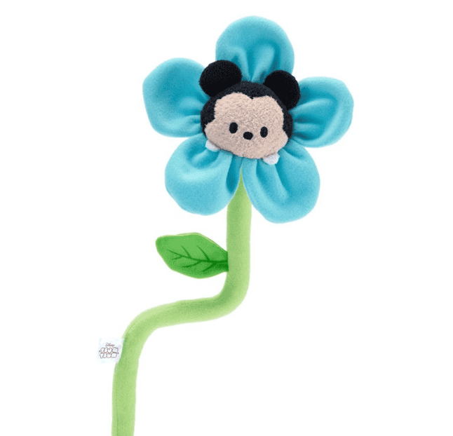 Soft Disney plush flower with Mickey Mouse face in blue and black, perfect for Disney fans.