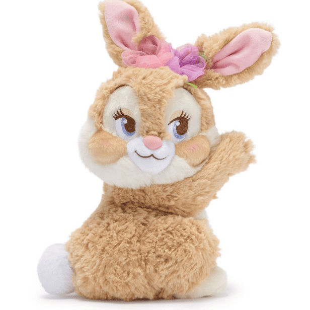 Adorable Disney plush bunny with floral headband, ideal for Disney fans and plush toy collectors.
