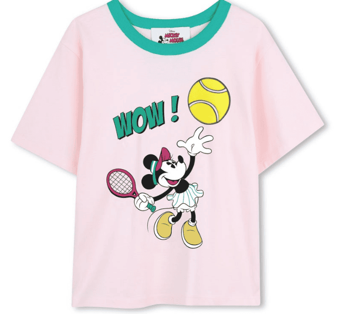 Child's Minnie Mouse tennis graphic t-shirt for spring/summer 2026.