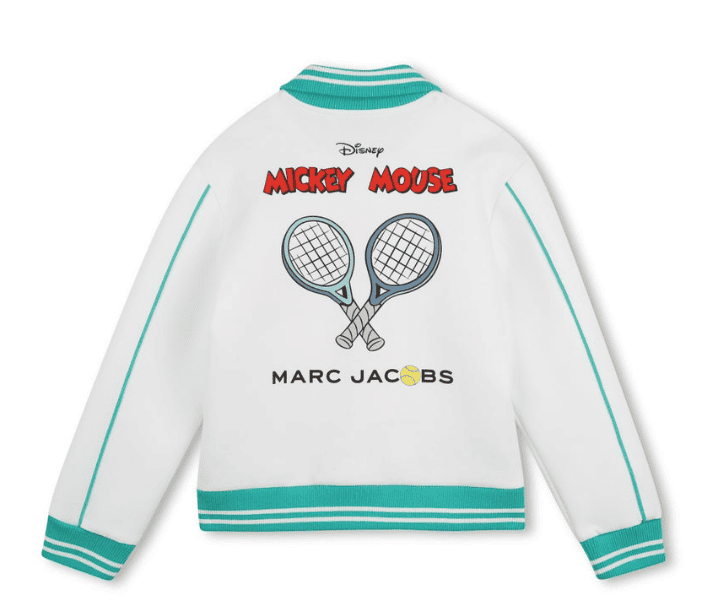 White Mickey Mouse tennis jacket with blue accents and Disney logo.