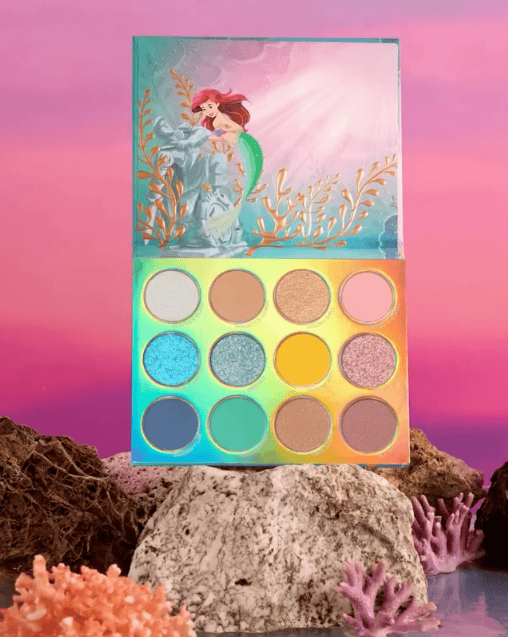 Mermaid eyeshadow palette with vibrant, ocean-inspired colors for Disney fans.
