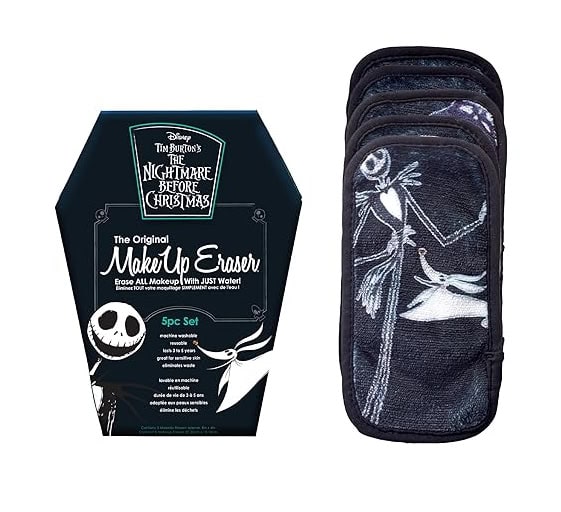 Nightmare Before Christmas themed makeup eraser set with Jack Skellington design.
