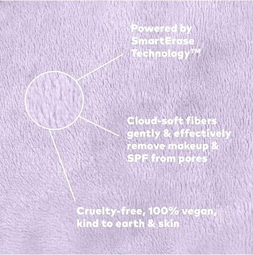 Gentle lavender makeup remover cloth with SmartErase technology for effective cleansing. Cruelty-fre.