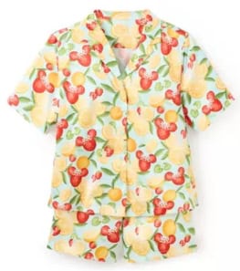 Colorful fruit print pajama set with short sleeves and shorts for a fun, casual look.