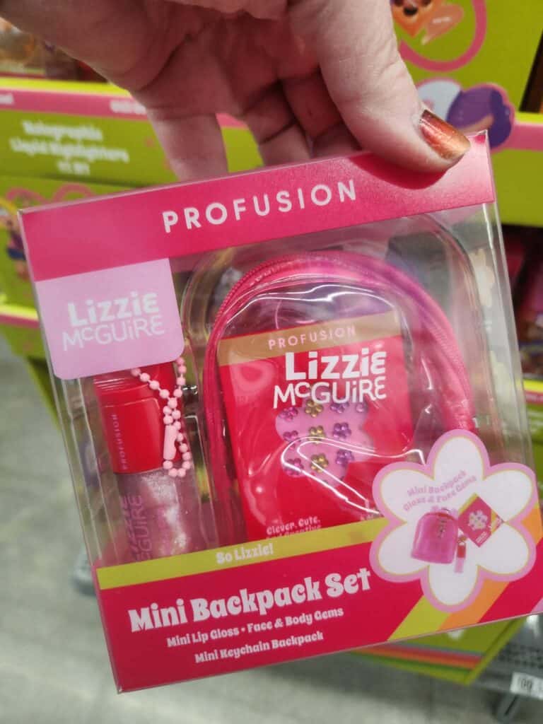 Lizzie McGuire mini backpack set with face and body gems for kids.