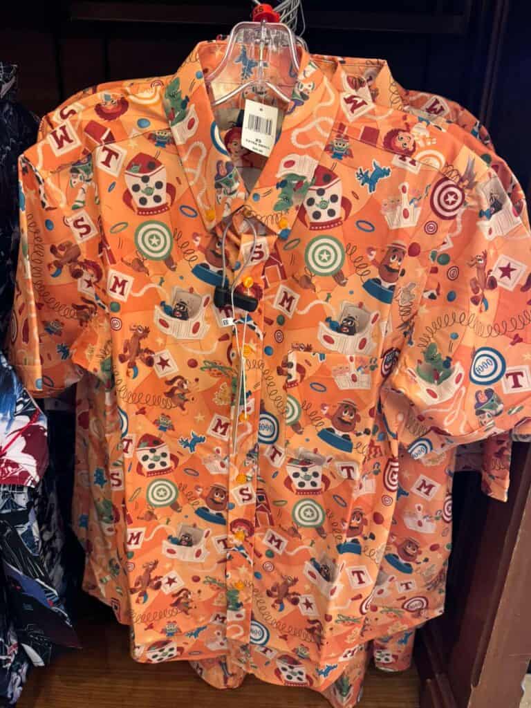 Hawaiian shirt with Disney characters and icons, perfect for Disney fans and casual summer wear.