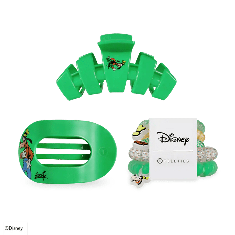 Bright green Mickey & Friends Teleties hair accessories with Disney logo.