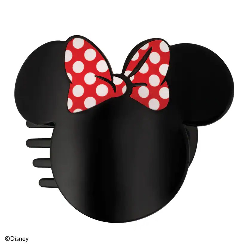 Minnie Mouse head hair clip with red polka dot bow, Disney fashion accessory.