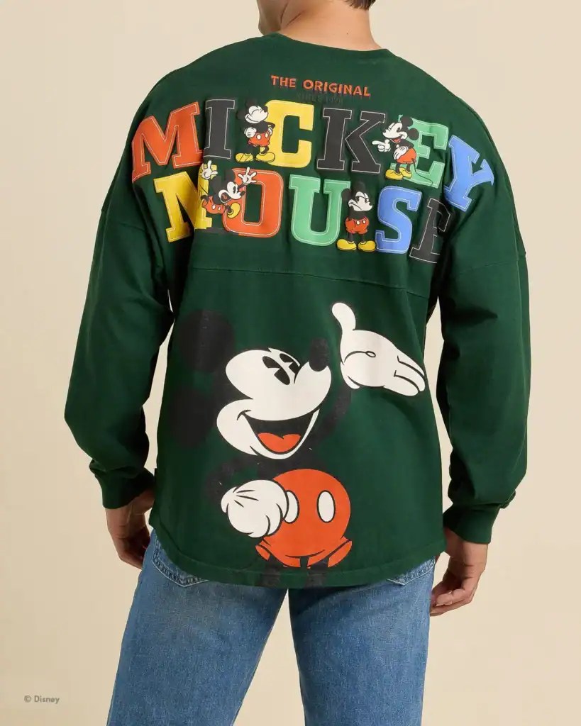 Mickey Mouse sweatshirt featuring vibrant colors and classic Disney characters for a fun, casual loo.