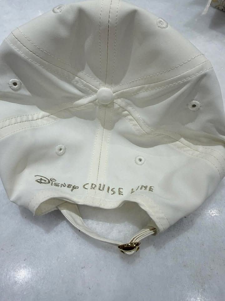Disney Cruise Line branded white hat with adjustable strap.