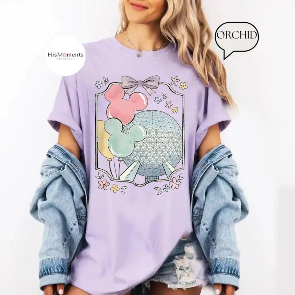 Pastel purple Disney-inspired T-shirt with Mickey Mouse design for women.