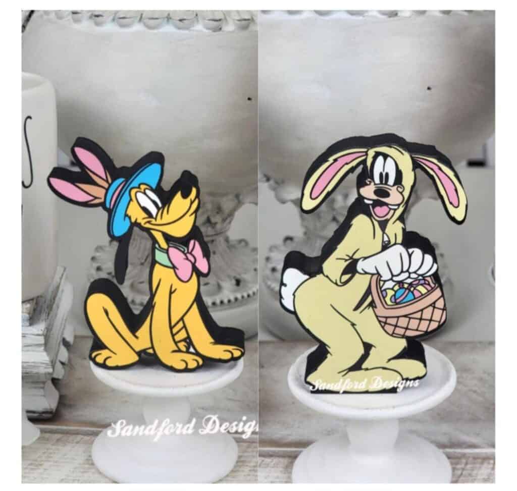 Cute Disney Easter Bunny figurines for spring decor.