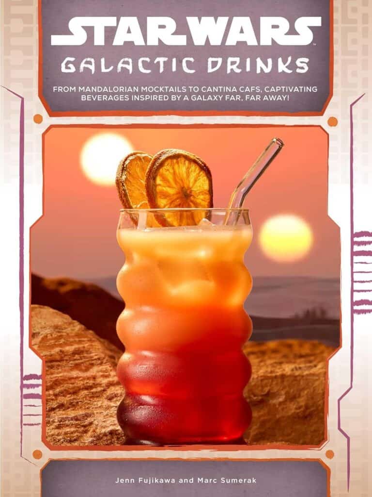 Vibrant Star Wars-themed cocktail with colorful layers and dried citrus garnish.