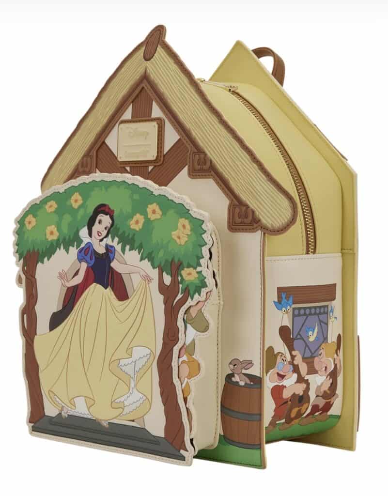 Disney Princess backpack with Snow White and Dwarfs illustration, perfect for kids.