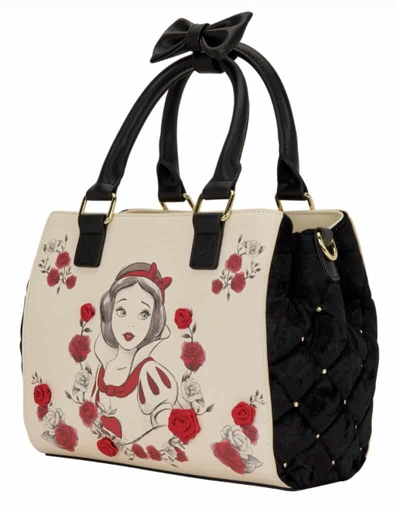 Disney princess tote bag featuring a Snow White illustration and red roses.