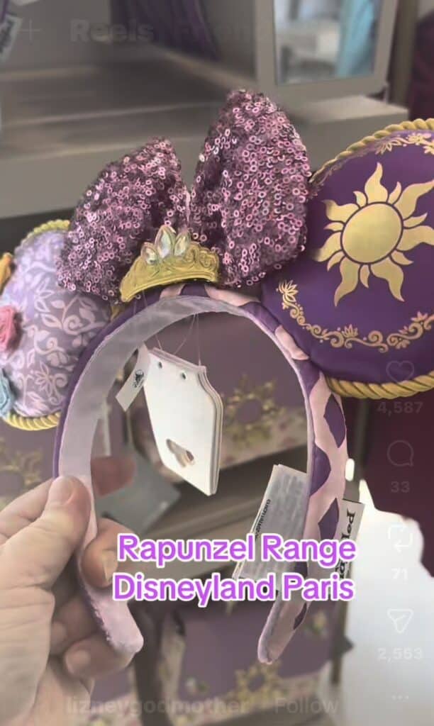 Cute Rapunzel-themed Disney headband with purple sequins and crown detail.