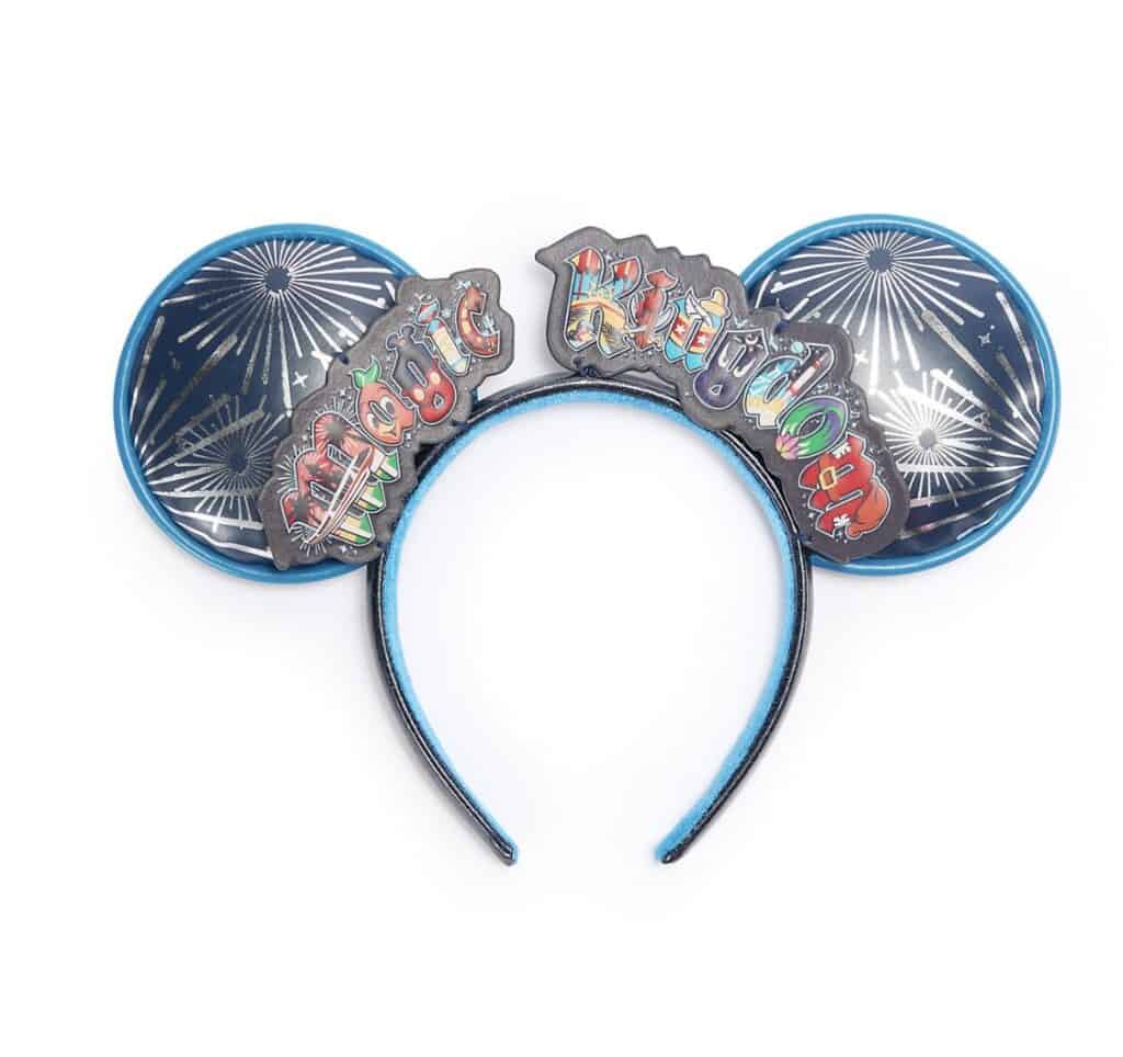 Festive Disney fireworks headband with Mickey ears and "Happy New Year" message.