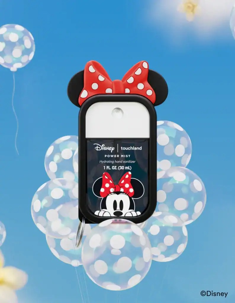 Minnie Mouse themed hand sanitizer holder with red polka dot bow.