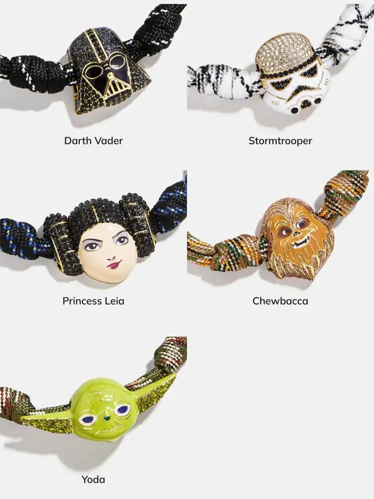 Darth Vader, Stormtrooper, Princess Leia, Chewbacca, Yoda beaded jewelry.