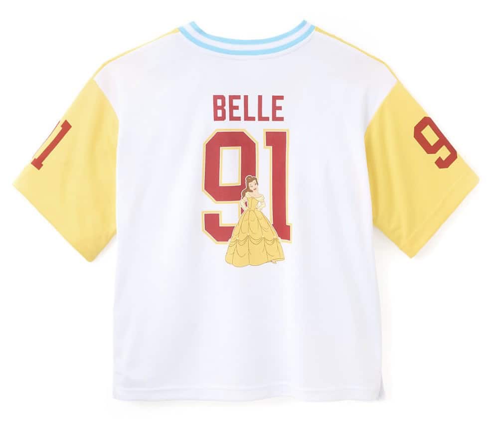 Disney princess Belle jersey with number 91 and yellow sleeves, perfect for Disney fans and sports e.