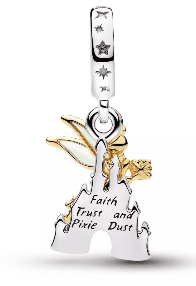 Disney charm featuring a dog with fairy wings and the words "Faith Trust and Pixie Dust".