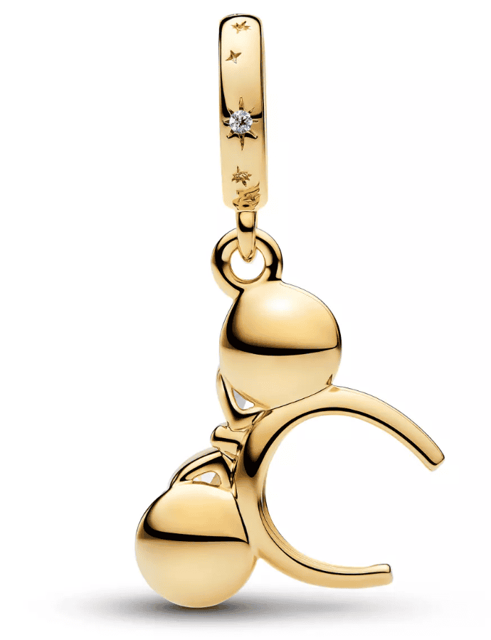 Gold Mickey Mouse charm with moon and star accents, perfect Disney jewelry accessory.