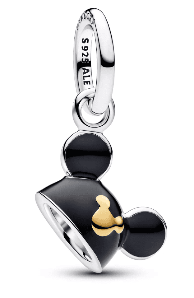 Disney Mickey Mouse charm in silver with gold detail, perfect for Disney jewelry fans.
