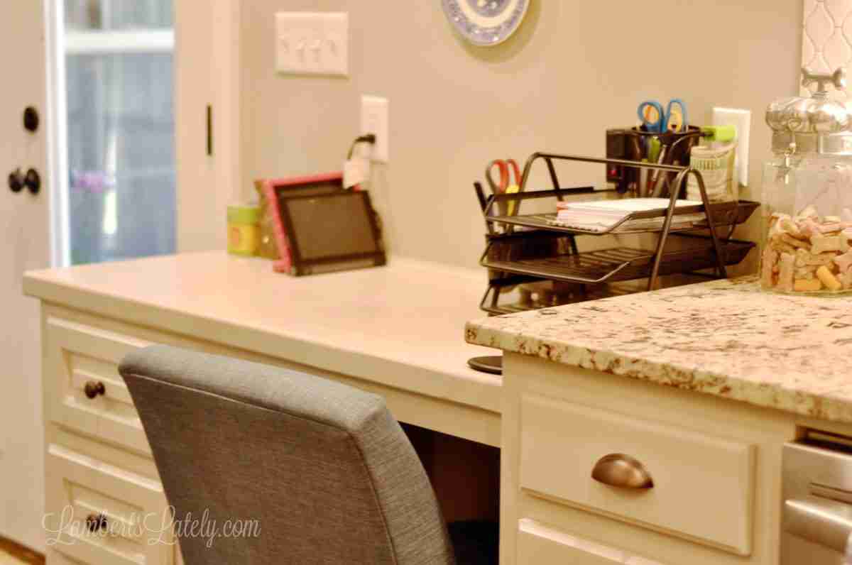 desk in a kitchen.