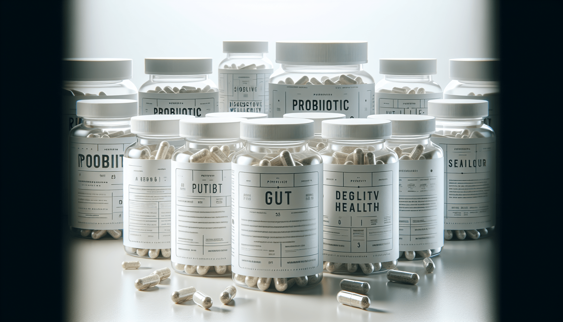 Gut health supplements including probiotics, prebiotics, and digestive enzymes
