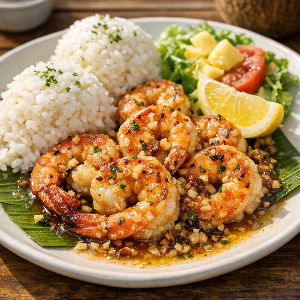 AI-generated gallery image for Hawaiian Garlic Shrimp
