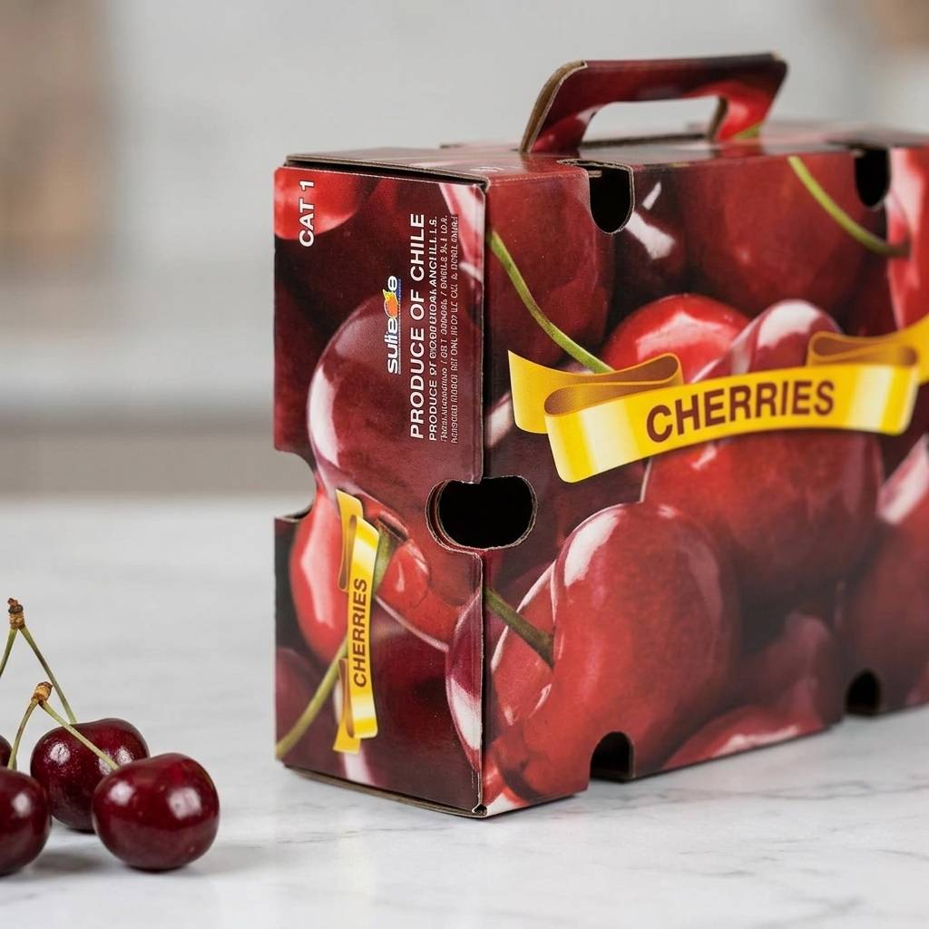 Custom Printed Produce Cartons With Handle For Cherries