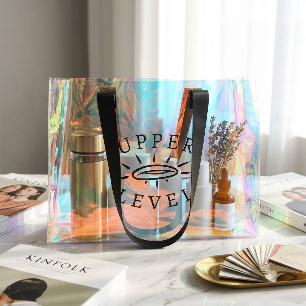 Custom Hologram Bag With Stylish Black Webbing Handles