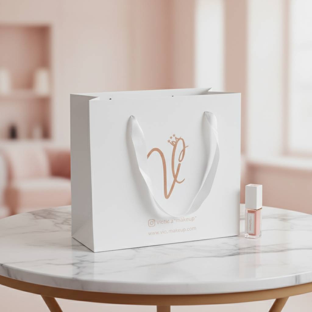 Luxury White Paper Bags With Elegant Satin Ribbon Handles