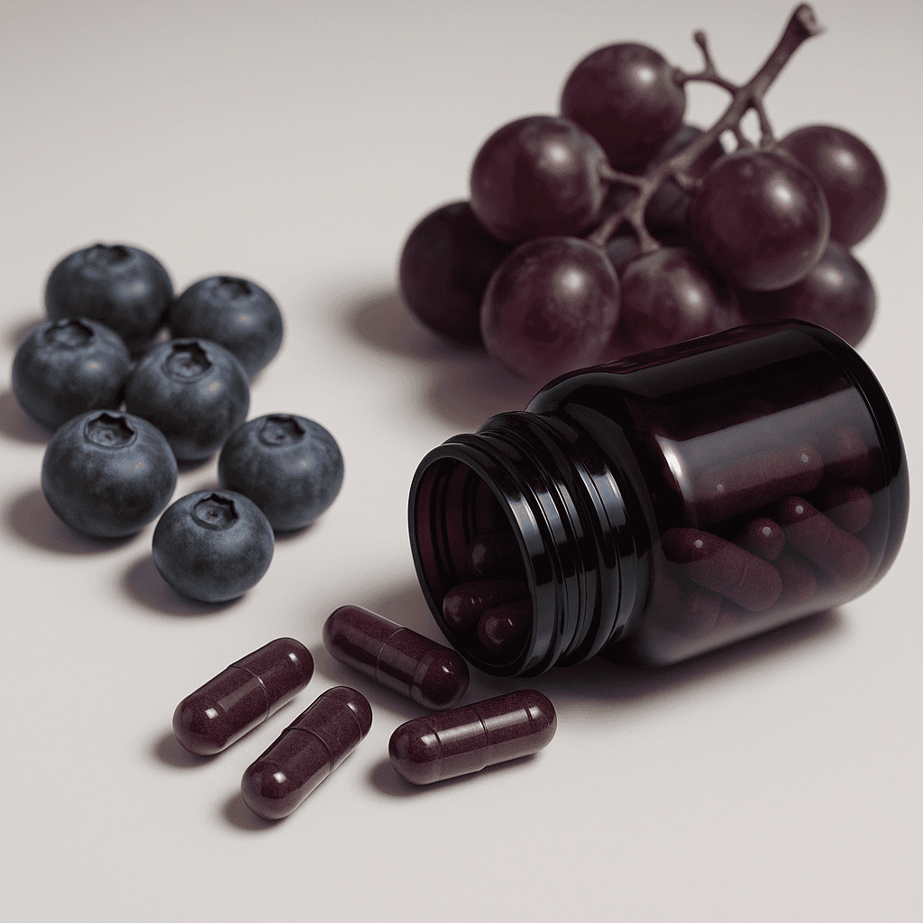 Molecular structure comparison of resveratrol and pterostilbene showing the methoxy group substitutions that improve pterostilbene's bioavailability