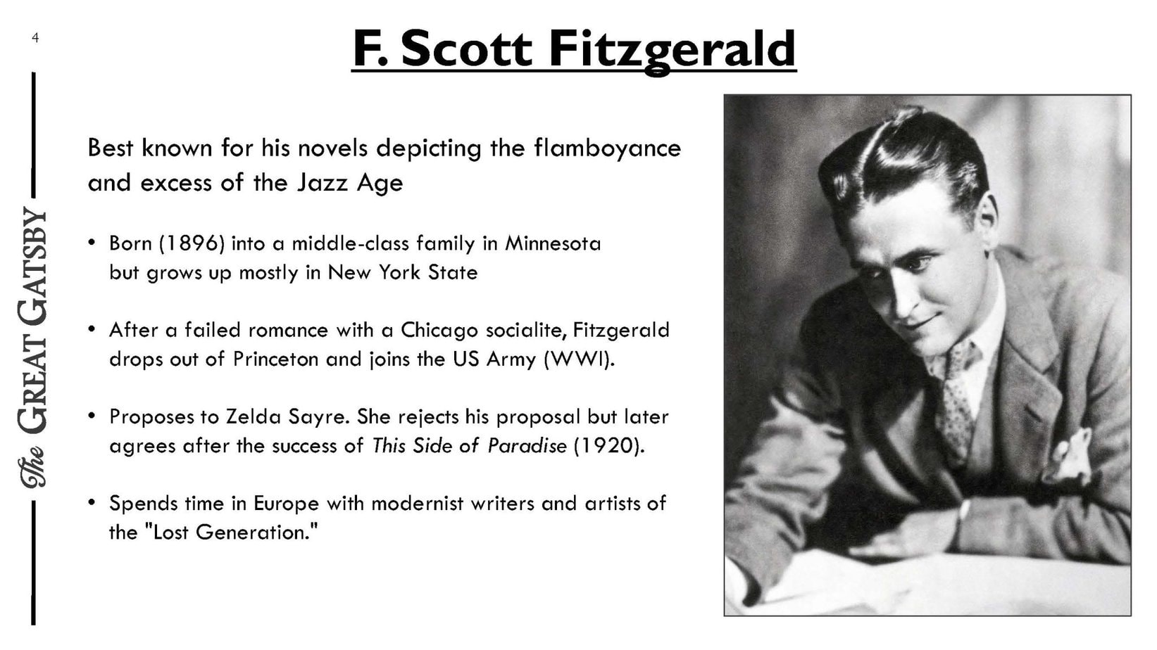 PowerPoint slide for The Great Gatsby presentation and analysis.