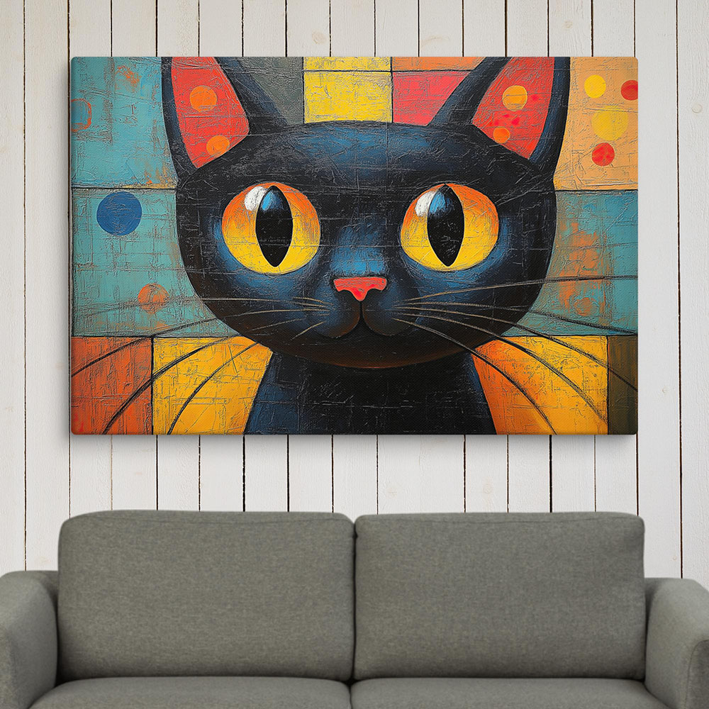 Abstract Black Cat Canvas Painting