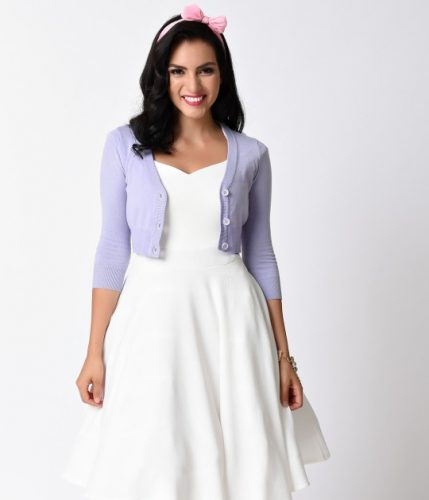 Lilac_Purple_Three-Quarter_Sleeve_Button_Up_Crop_Cardigan