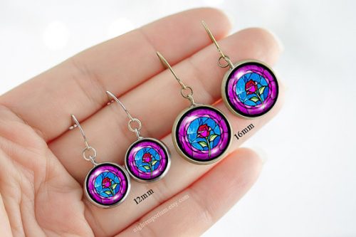 stained glass rose earrings size