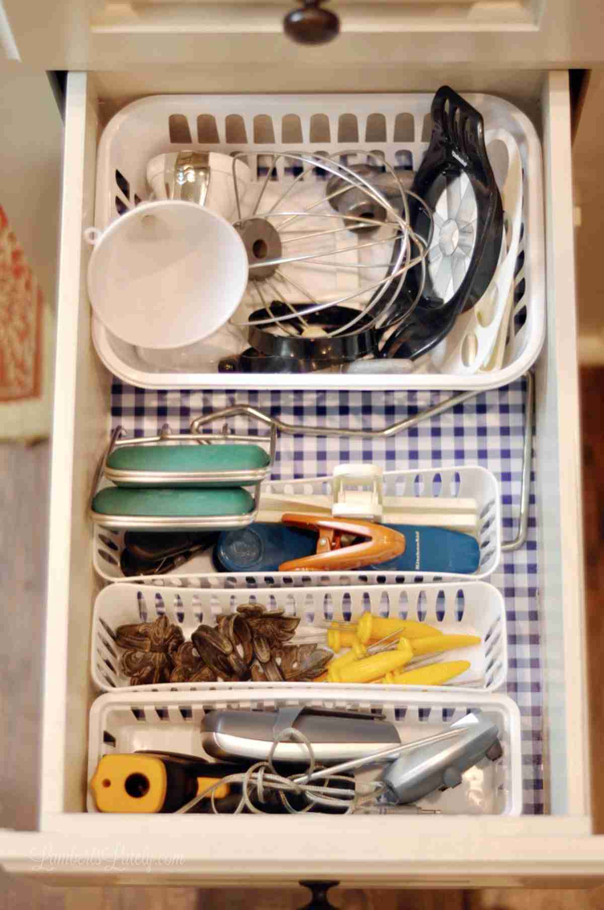 kitchen supplies in a drawer.