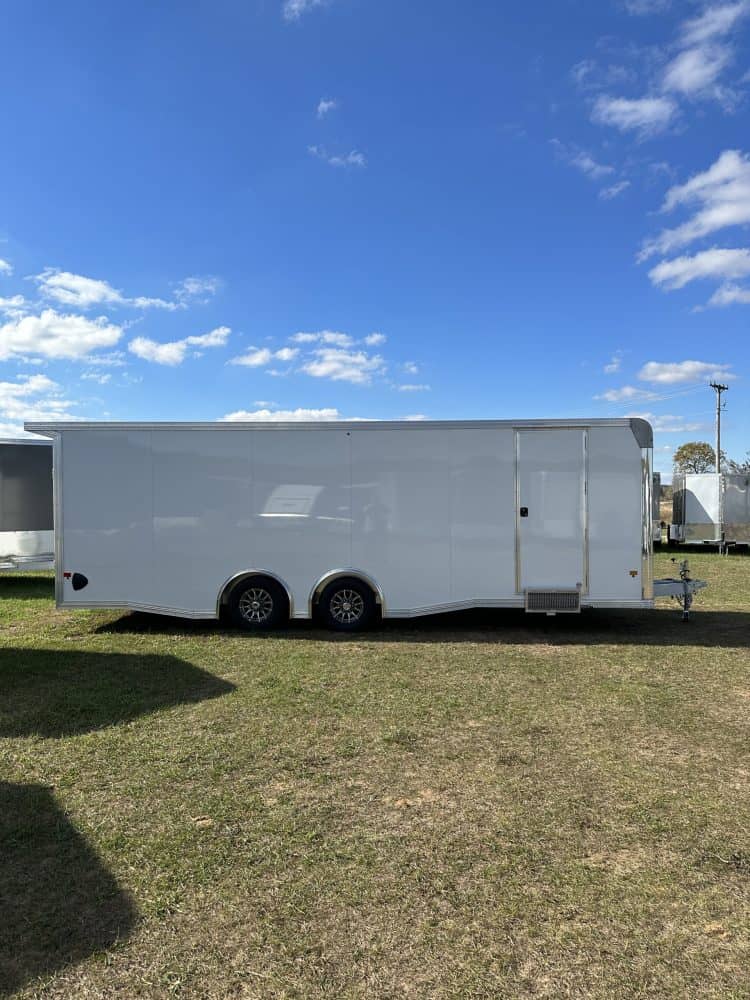 Enclosed car trailer for sale, 8.5'x24' EZ Hauler model, ideal for transporting vehicles securely. Perfect for dealerships, auto enthusiasts, and professional movers.
