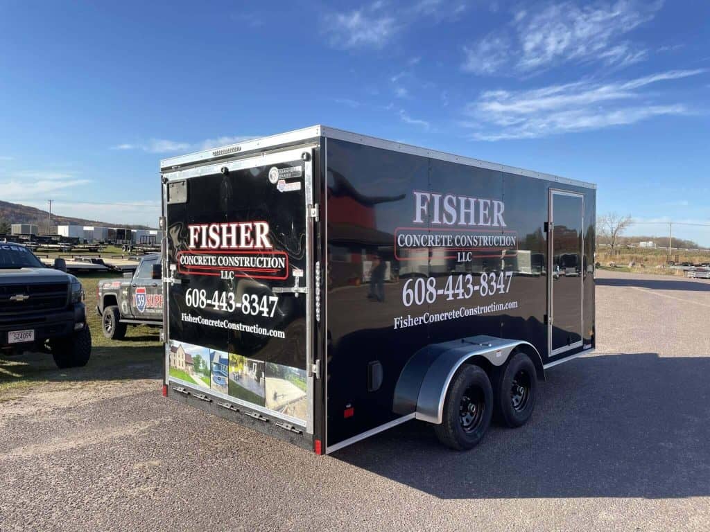 Portable concrete construction trailer for Fisher Concrete Construction LLC.