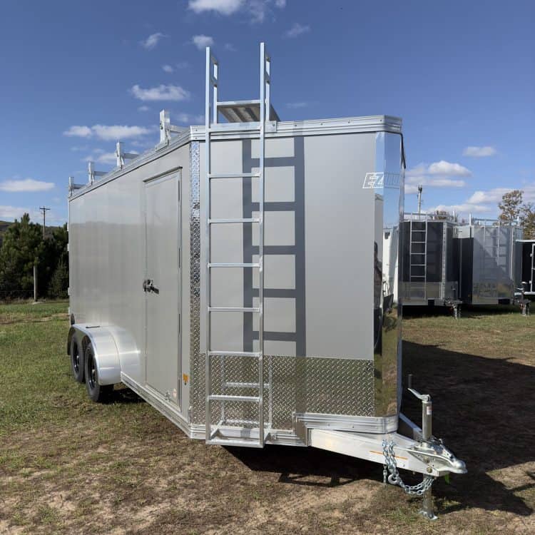 High-quality enclosed cargo trailer with ladder and durable construction at I39 Supply. Perfect for transportation, storage, and professional use.