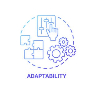 Agile development adaptability with gears and puzzle pieces icon.