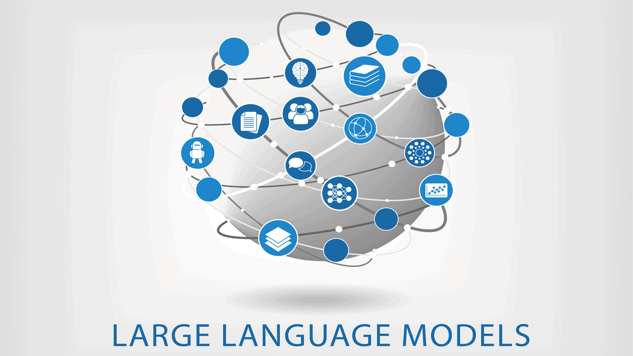 Illustration of interconnected nodes representing Large Language Models (LLMs) in AI technology.