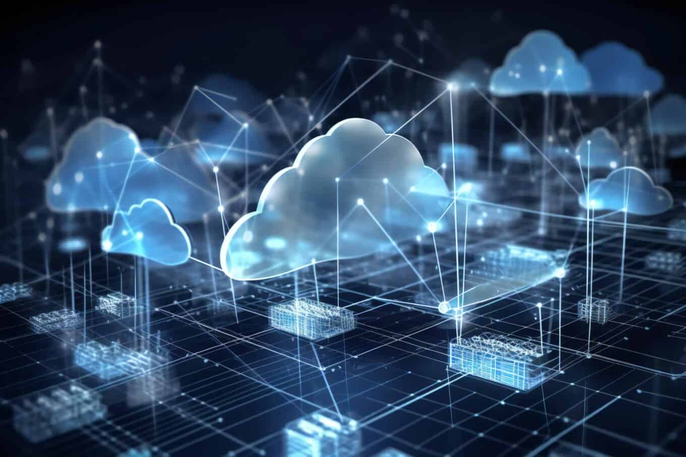 Azure cloud data sharing network with interconnected clouds and data nodes.