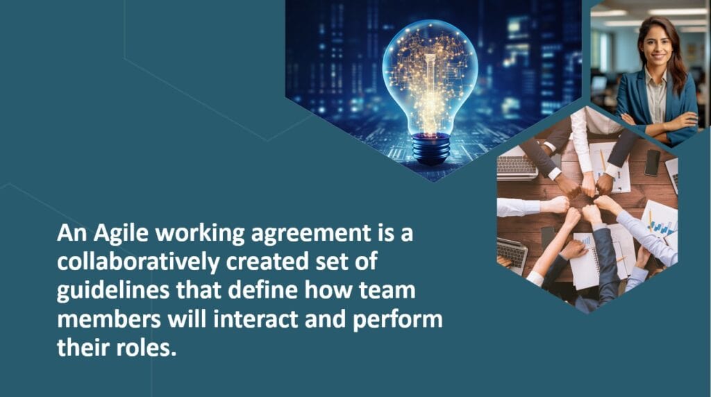 Agile team collaborating with a lightbulb icon symbolizing innovation and teamwork.