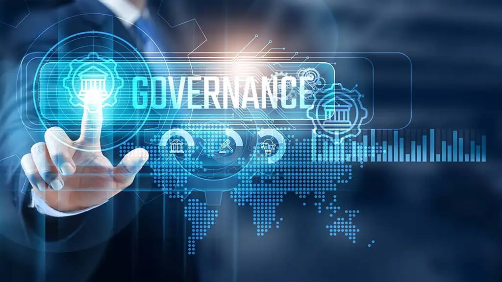 Digital interface showing governance and change control for Microsoft-based systems.