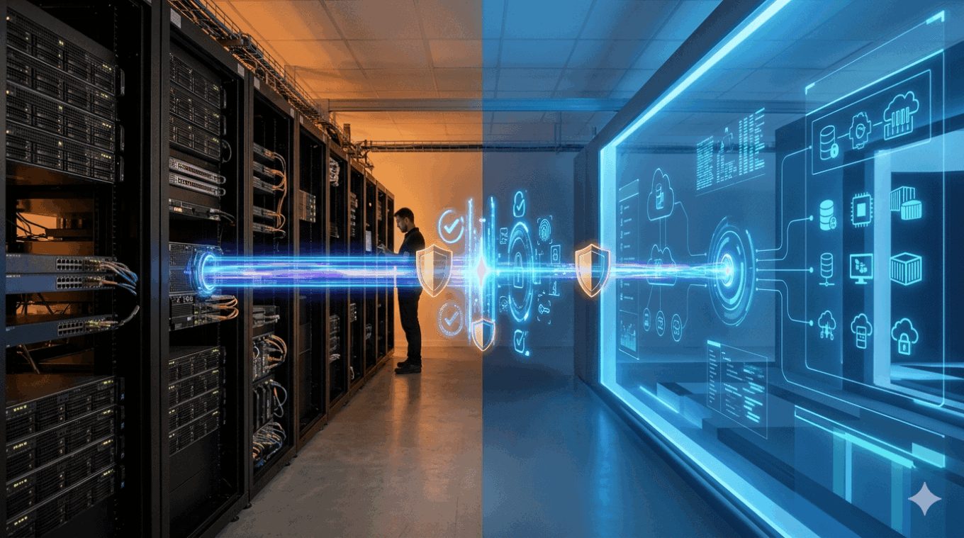 Data center and cloud security with hybrid Microsoft integration and advanced cybersecurity measures.