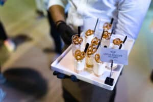 Lotus biscoff in cups dessert served for walk around canape catering